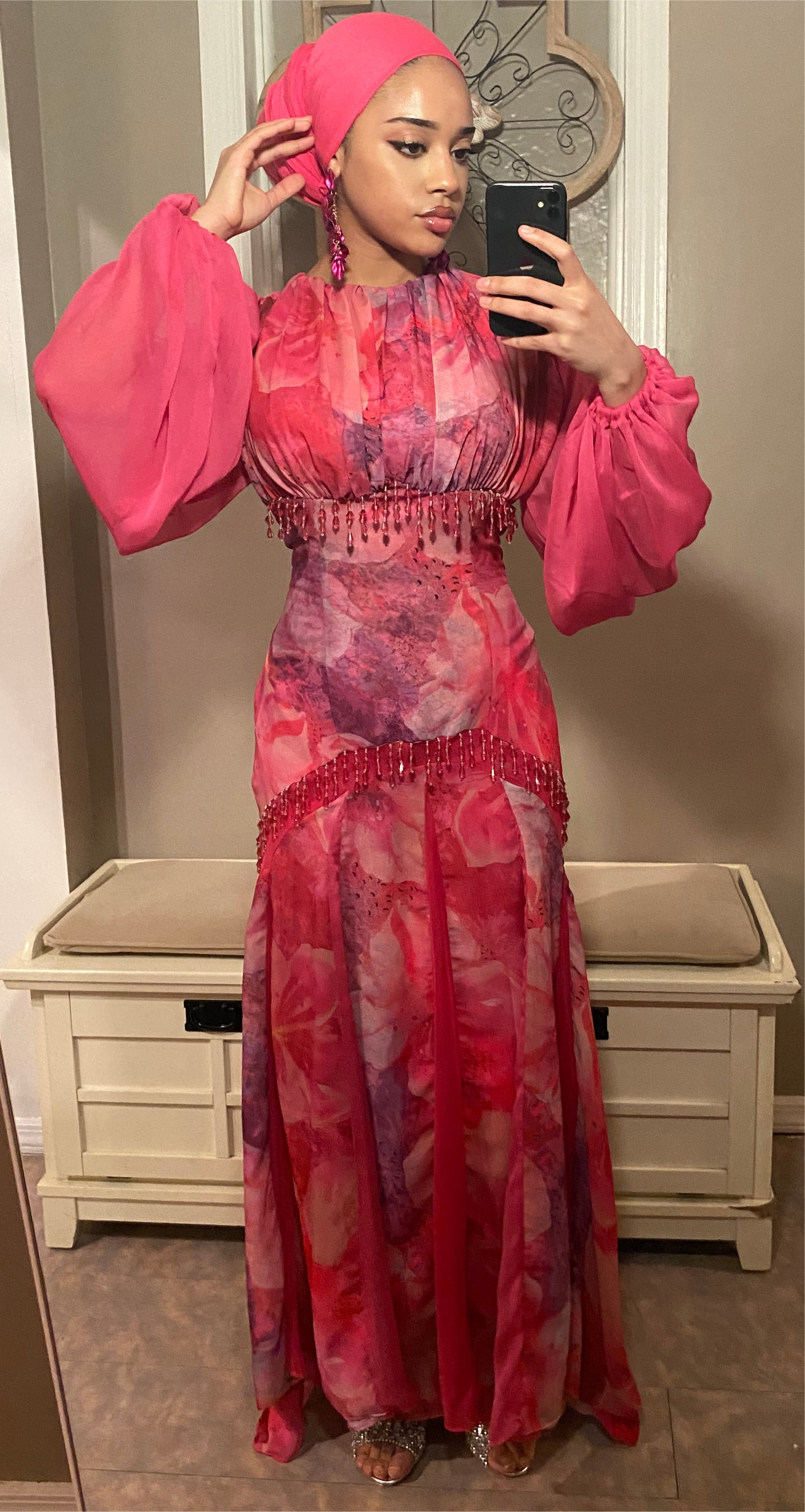 Bloom Dress (Pink Beaded Flare Gown)